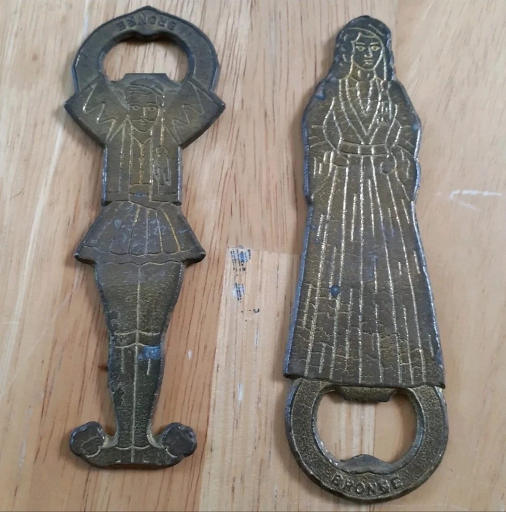 Gypsy Vintage Bronze Lady & Man Beer Soda Bottle Opener Set Of 2 Home Bar Decor
